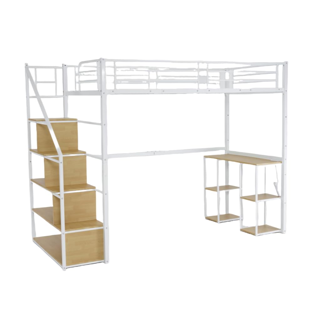 ロフトベッド スチール製耐震設計 北欧風シングル 送料無料  白 ロフトベッド スチール製耐震設計 北欧風シングル 送料無料 白 Amazon